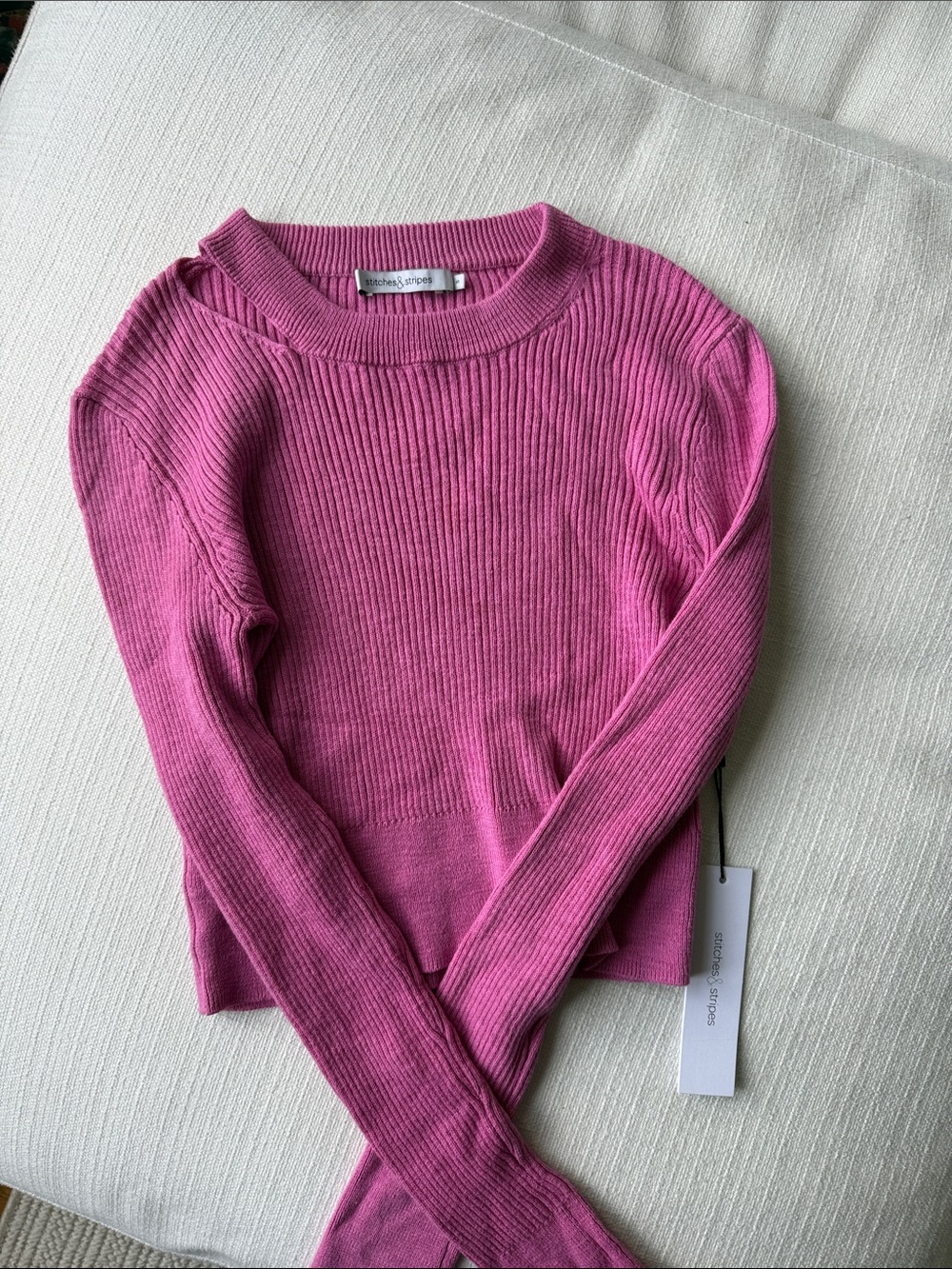 & Other Stories Slim Ribbed Crewneck Sweater in Bright Pink